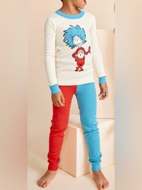 VGUC Hanna Andersson Dr. Seuss Thing 1 Organic Cotton Pajamas in Blue / Red 6-7
